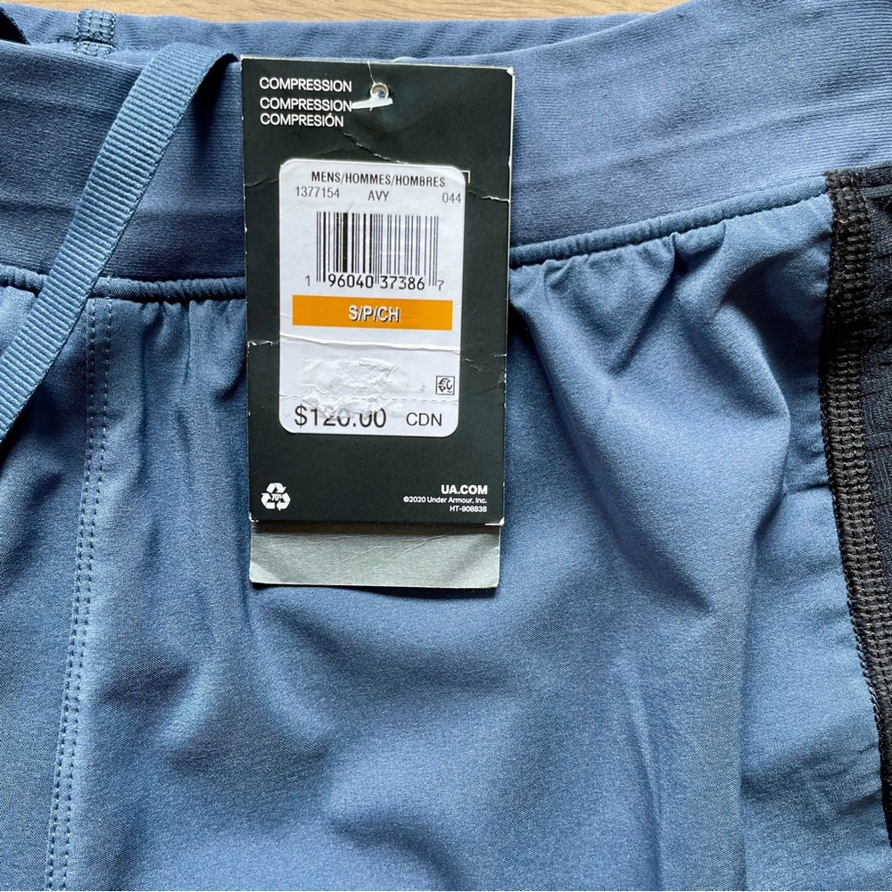 Under Armour Rush Athletic Compression Shorts Blue and Black Performance Design - Picture 7 of 9